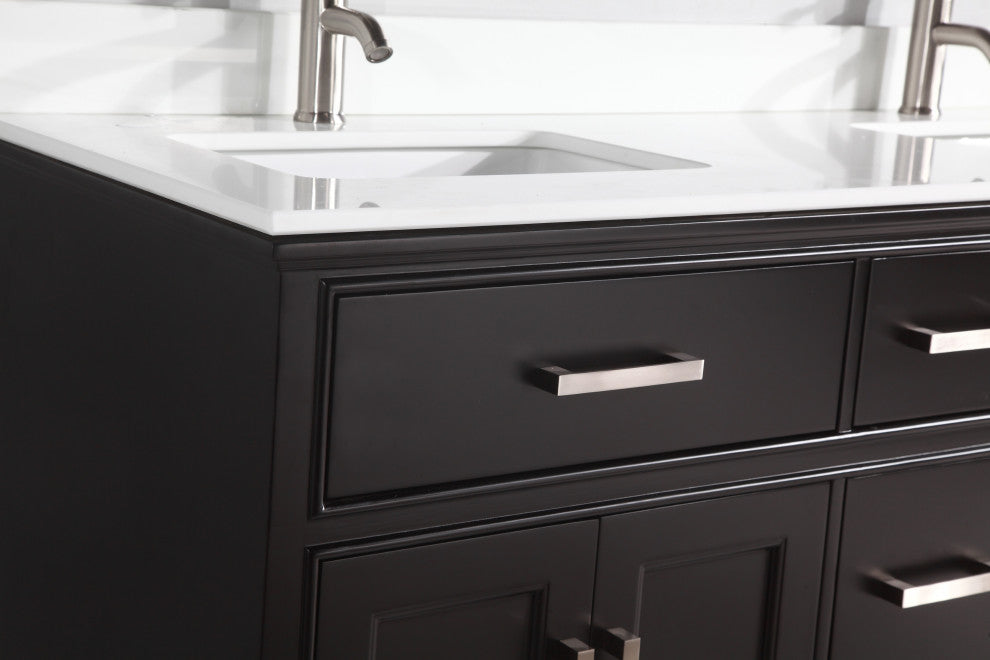 Vanity Art Bathroom Vanity Set With Engineered Marble Top, 60", Espresso, Standard Mirror