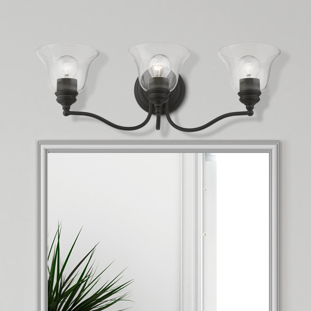 Moreland 3 Light Black Vanity Sconce With Clear Glass