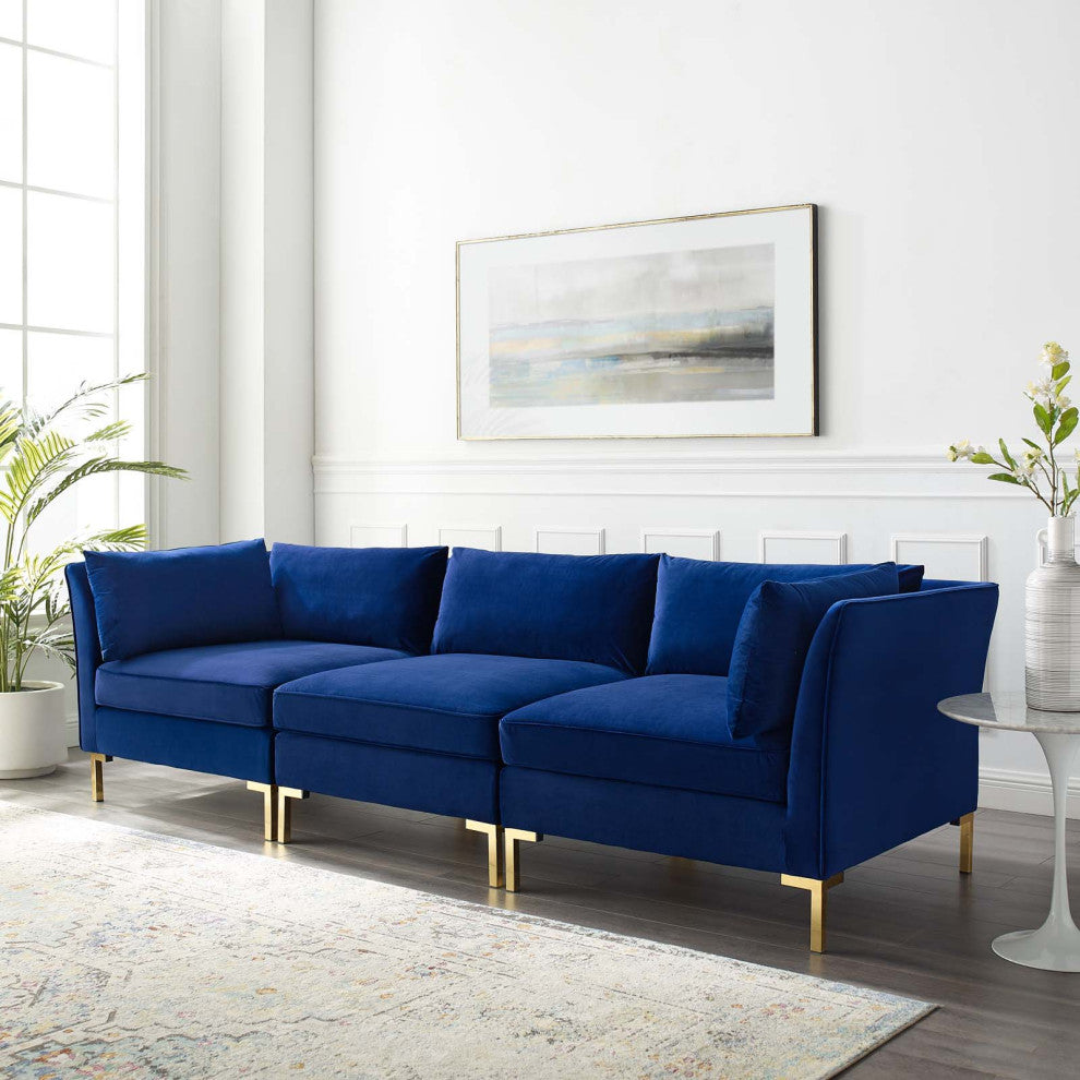 Sofa, Velvet, Blue Navy, Modern, Living Lounge Room Hotel Lobby Hospitality
