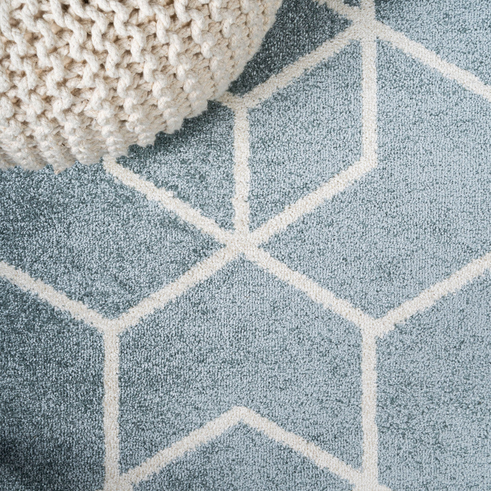 Tumbling Blocks Modern Geometric Light Blue/White 3'x5' Area Rug