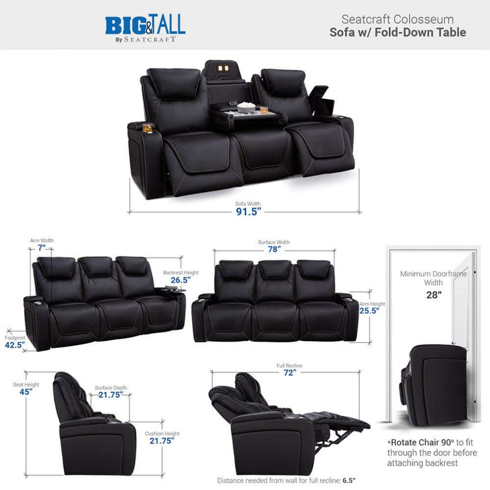 Seatcraft Colosseum Home Theater Seating, Black, Sofa and Loveseat
