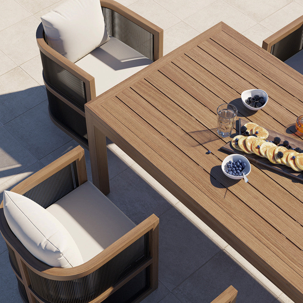 7 Pieces Outdoor Dining Set For 6 with Rectangle Table & Rope Woven Armchair