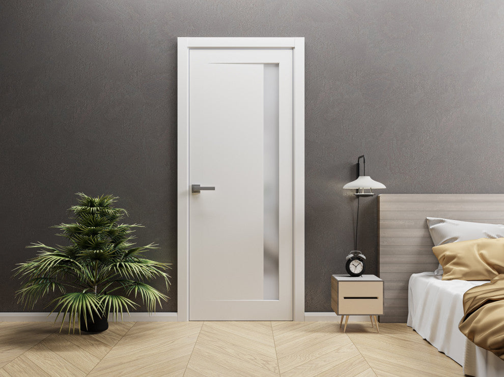 Slab Barn Door 36 x 80, Planum 0660 Painted White & Frosted Glass, Sliding