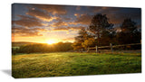 Fenced Ranch at Sunrise, Landscape Canvas Art Print, 32"x16"