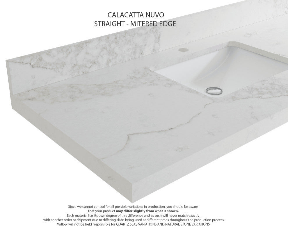 Alys Teak 36 Bathroom Vanity Left Offset Sink Whitewashed 2" Calacatta Nuvo