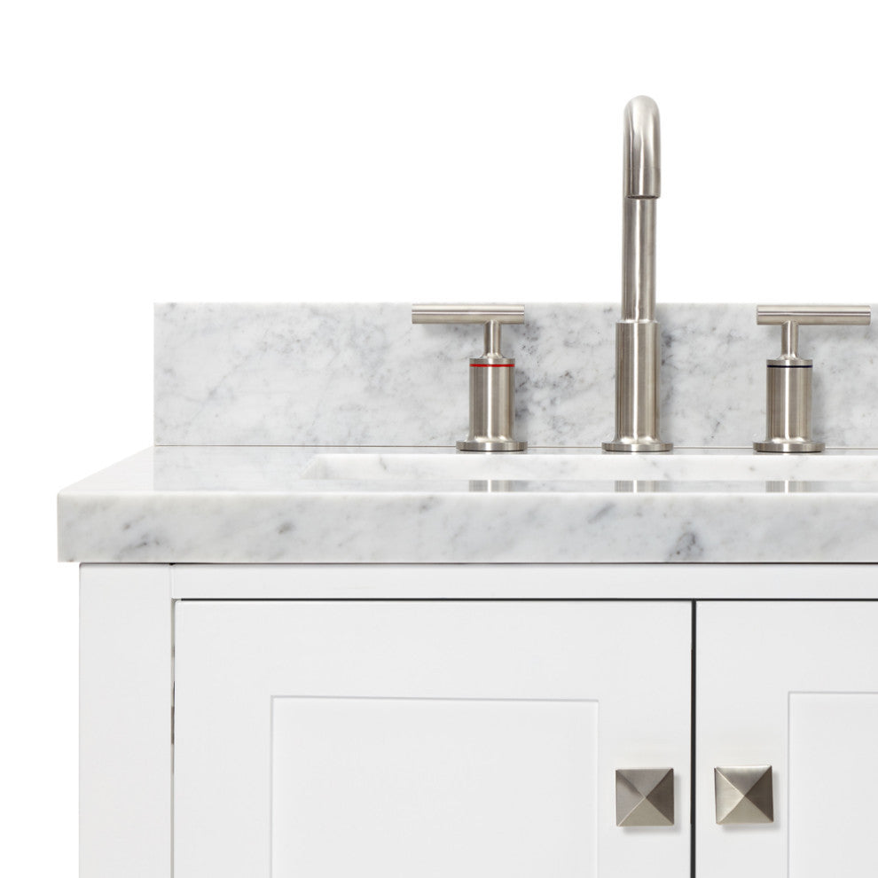 ARIEL Cambridge 61" Double Rectangle Sink Bathroom Vanity White With Marble Top