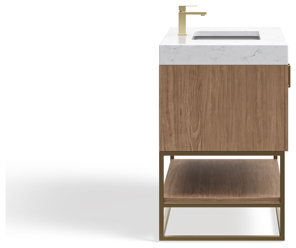 Bahia Bath Vanity, Oak, 36", Brushed Gold Hardware, Single, Freestanding