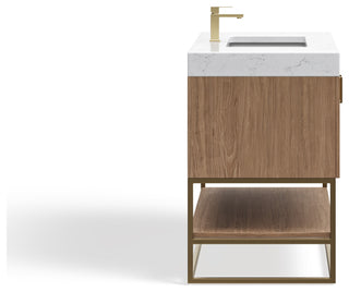 Bahia Bath Vanity, Oak, 36", Brushed Gold Hardware, Single, Freestanding