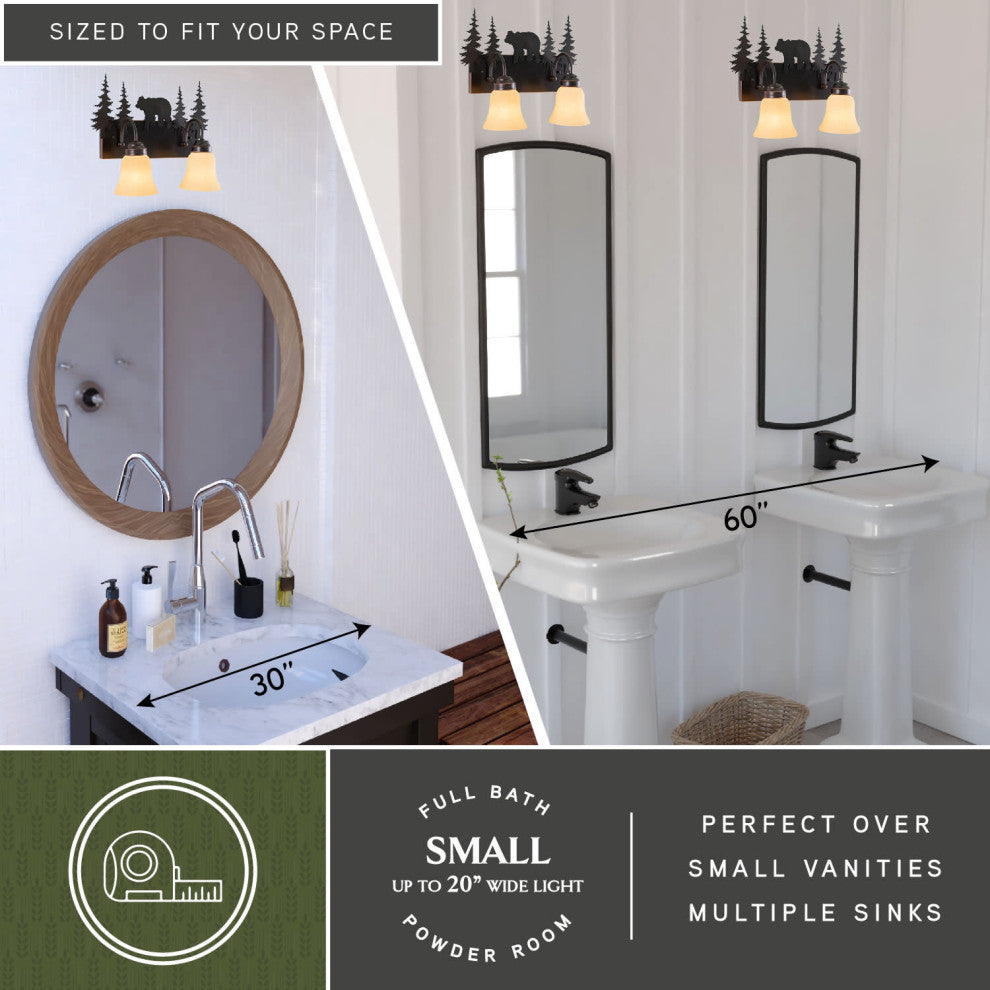 Bryce Bronze Rustic Bathroom Wall Fixture, Bear, 2-Light