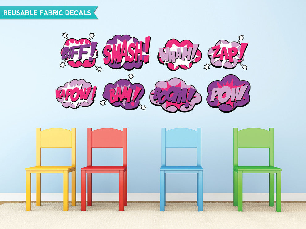 Superhero Fabric Wall Decals for Girls, Set of 8, Size Small