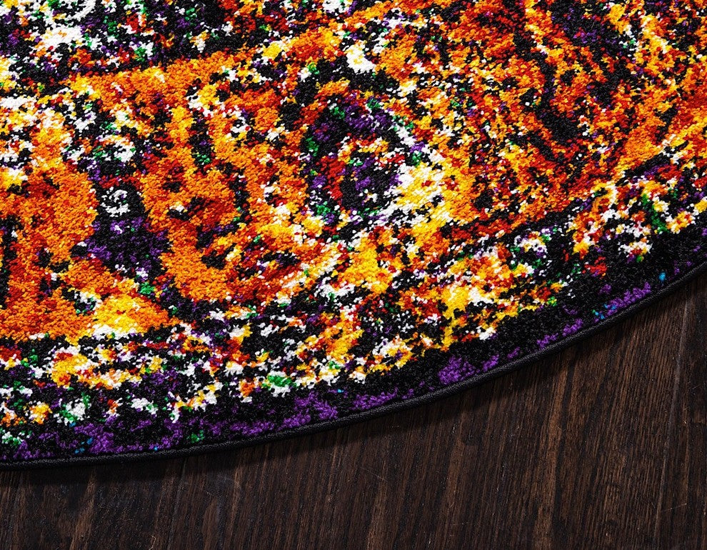 Transitional Bianco 8' Round Sunburst Area Rug