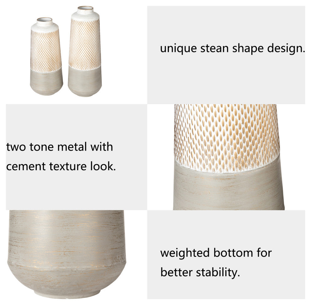Modern Farmhouse / Modern Industrial Textured Table Metal Vases, Set of 2