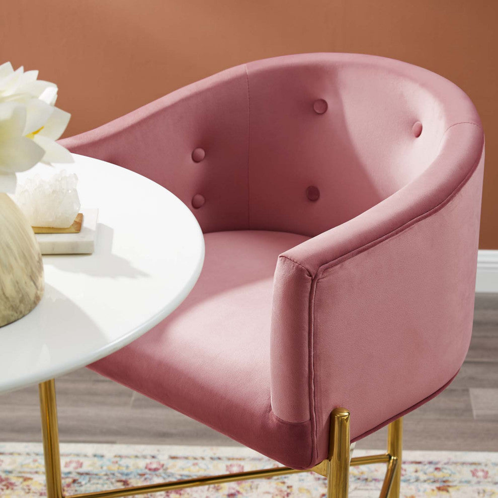 Tufted Bar Stool Chair Barstool, Set of 2, Velvet, Metal, Pink, Modern, Bar Pub