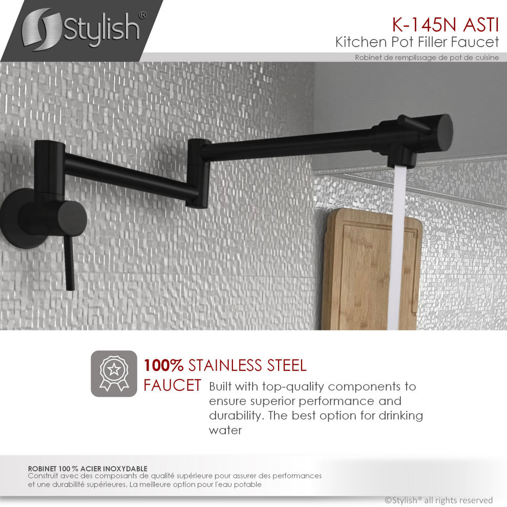 STYLISH Stainless Steel Wall Mount Pot Filler Folding Stretchable