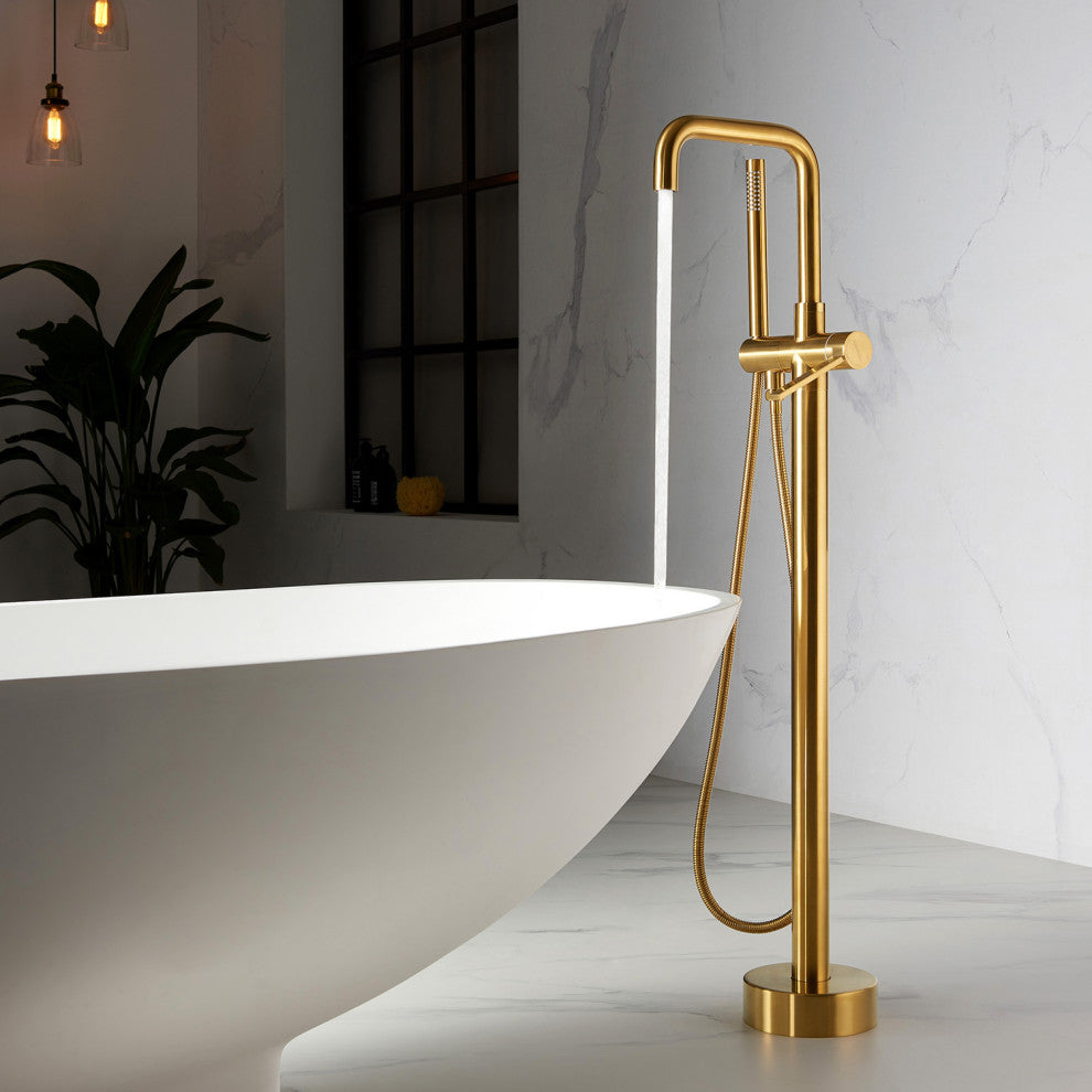Delara Freestanding Tub Faucet, Hand Shower, Brushed Gold