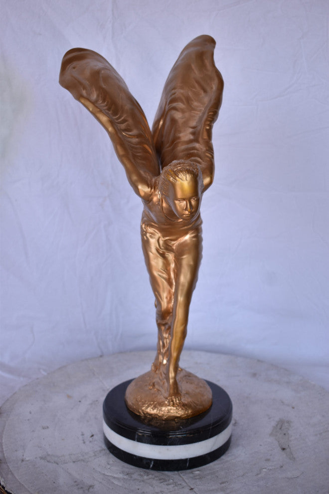 Spirit of Ecstasy Rolls Royce Gold Bronze Statue Size: 10"L x 15"W x 24"H.