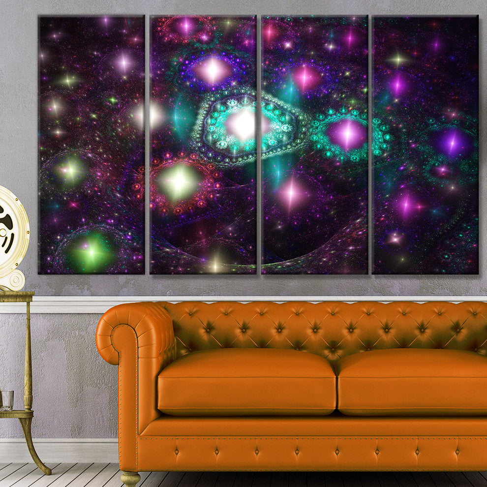 Far Bright Colorful Space Galaxy, Abstract Canvas Art Print, 48"x28", 4 Panels