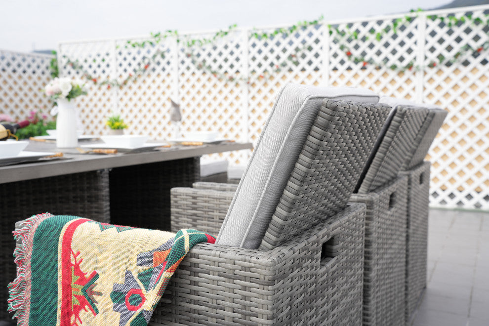 Outdoor Patio Wicker Dining Table Set with Chairs, 11-Piece Set, Gray