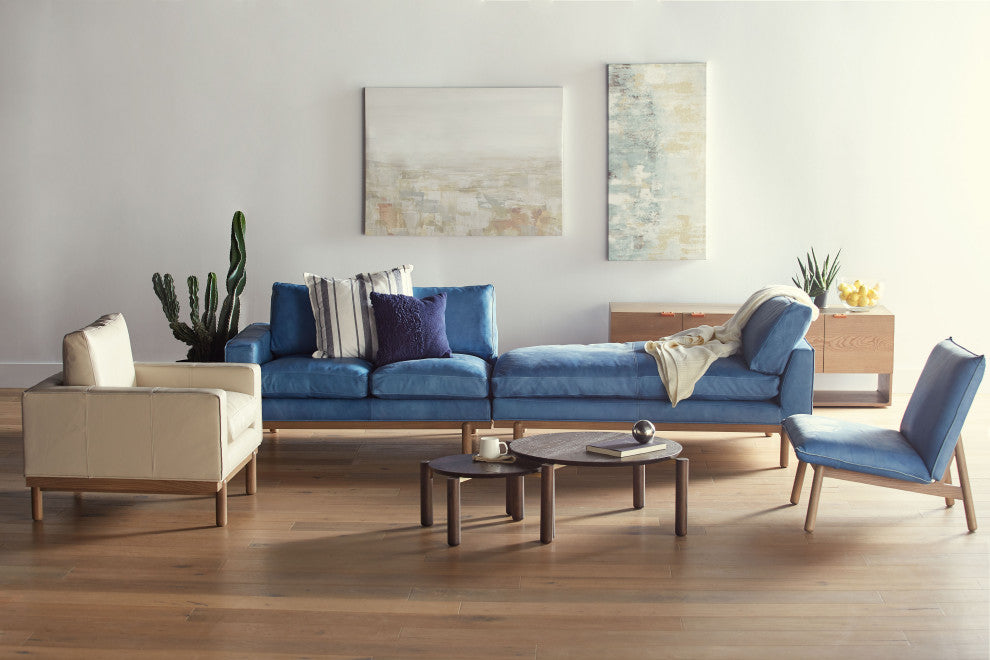 Cantor Leather Chair, Finish Shown: Dove, Leather Shown: Indigo Mist