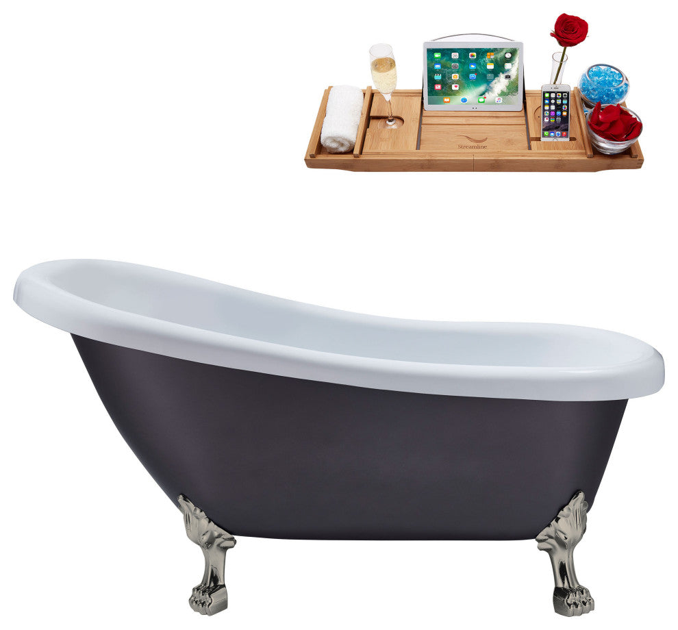 61" Streamline N484BNK-IN-BGM Clawfoot Tub and Tray With Internal Drain