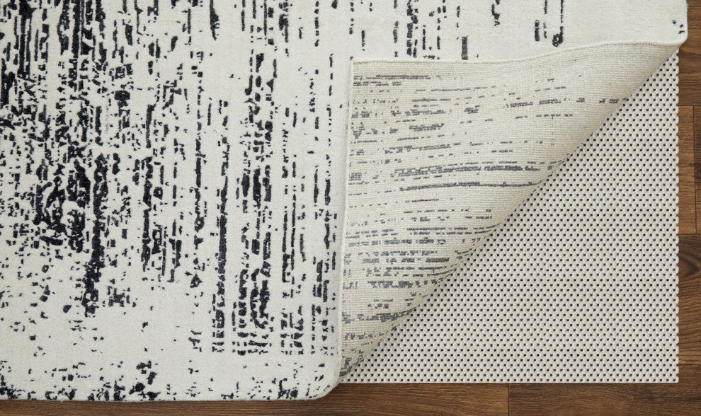 Eshwar R8928 Modern/Industrial/Global Rug, Black/White, 10'x14'