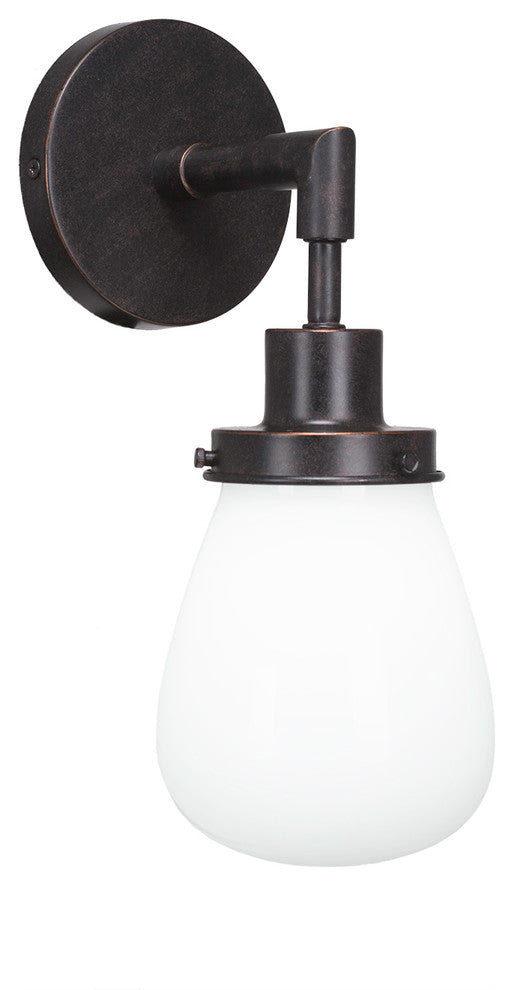 Meridian 1-Light Wall Sconce, Dark Granite Finish, 5" White Glass
