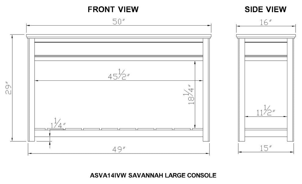 Savannah 50" Console Table, Ivory With Natural Wood Top