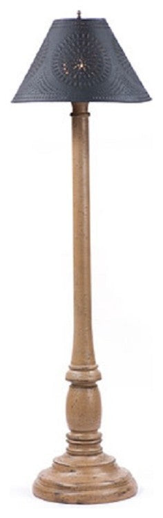 USA Handcrafted Wood Floor Lamp Textured Paint Finish, Pearwood, Punched Tin Sha