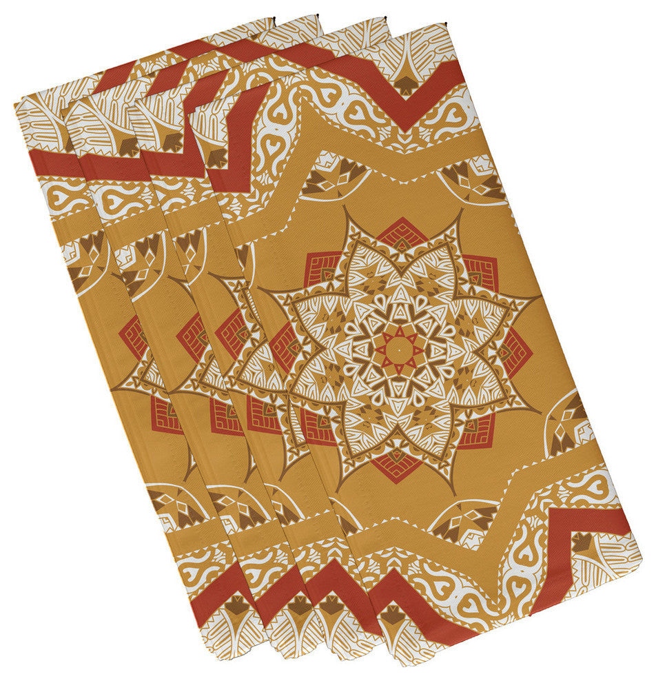 Shawl, Geometric Print Napkin, Gold, Set of 4