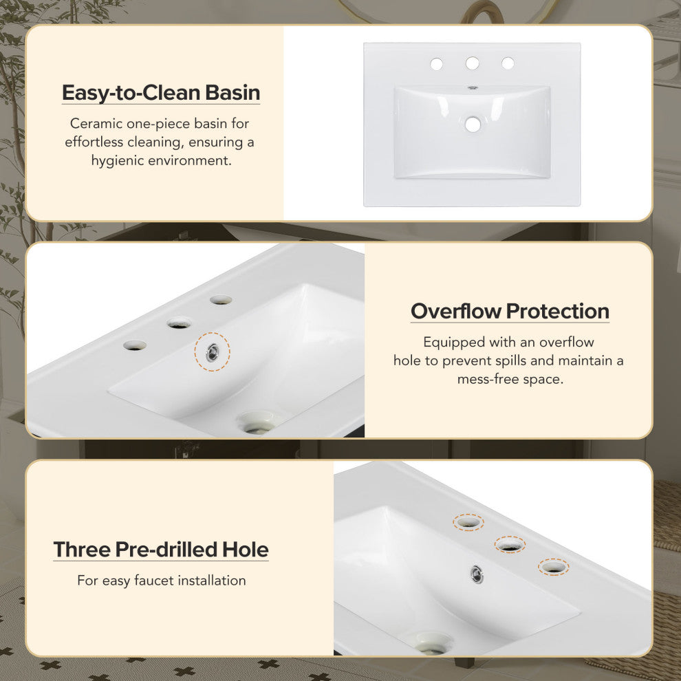 30 Inch Freestanding Bathroom Vanity with Ceramic Sink