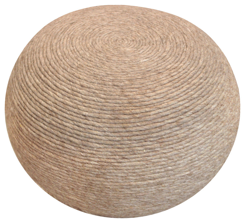 Ellie Round Pouf in Beige Wool With Polyester Filling