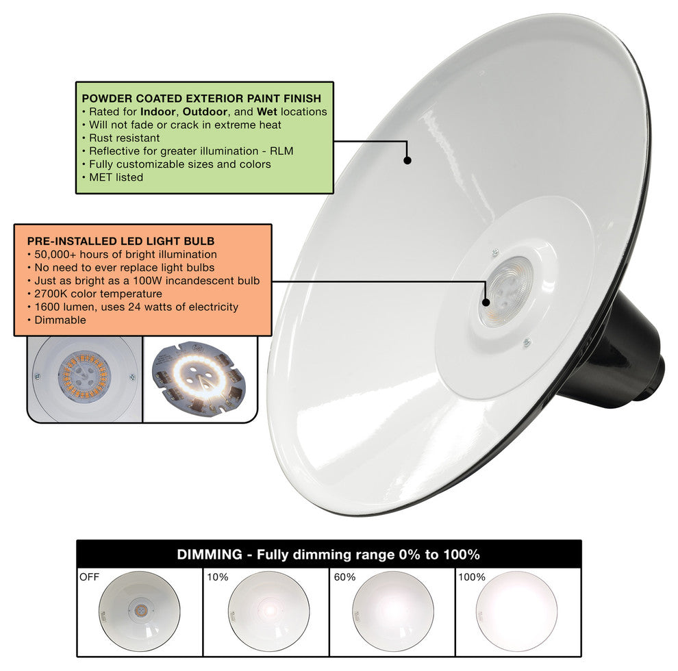 12" Peony LED Barn Light With Metropolitan Arm, White