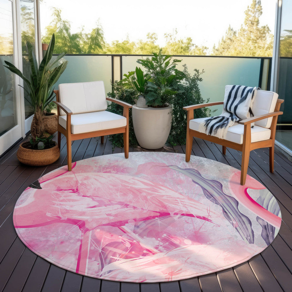 Indoor/Outdoor Tropics TC2 Silver Machine Washable 8' x 8' Round Rug
