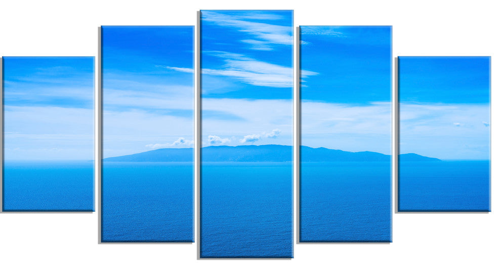 "Giglio Island Aerial View From Argentario" Seashore Wall Art, 5 Panels, 60"x32"