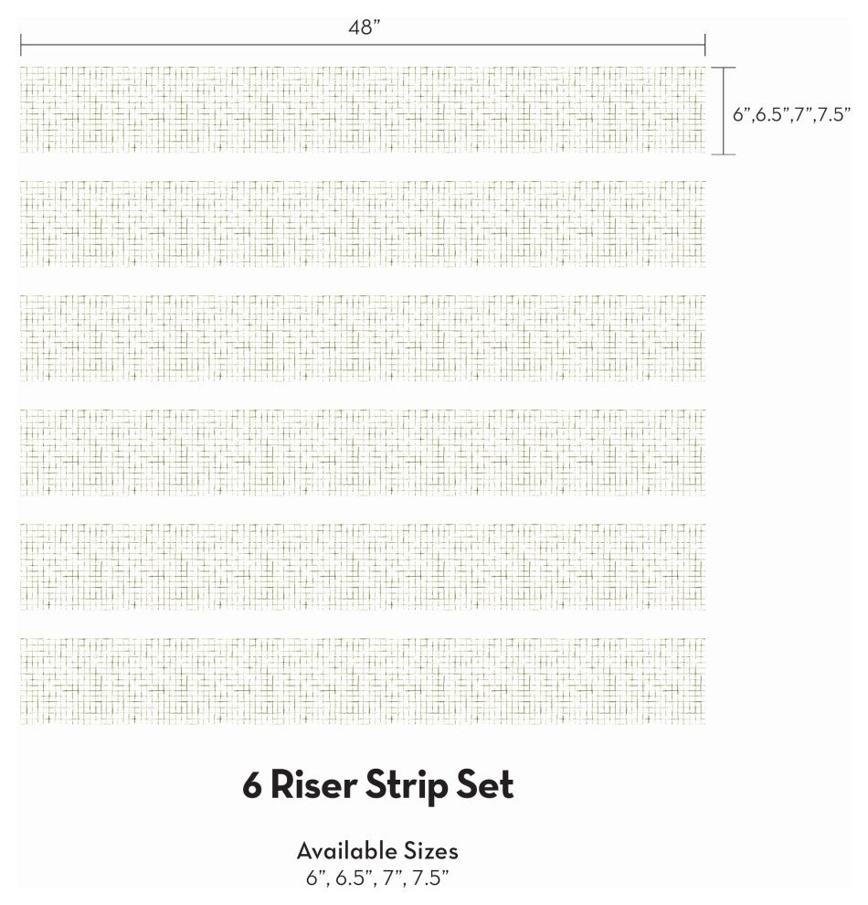 Crosshatch Peel and Stick Stair Riser Strips, Olive, 48"x6", Set of 6