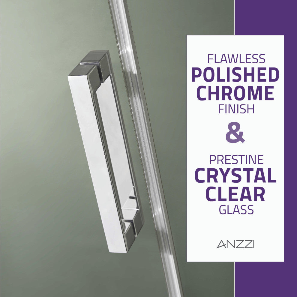ANZZI Rhodes 76" Frameless Sliding Shower Door, Chrome, 48" W