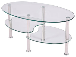 Costway Tempered Glass Oval Side Coffee Table Shelf Chrome Base Room Clear