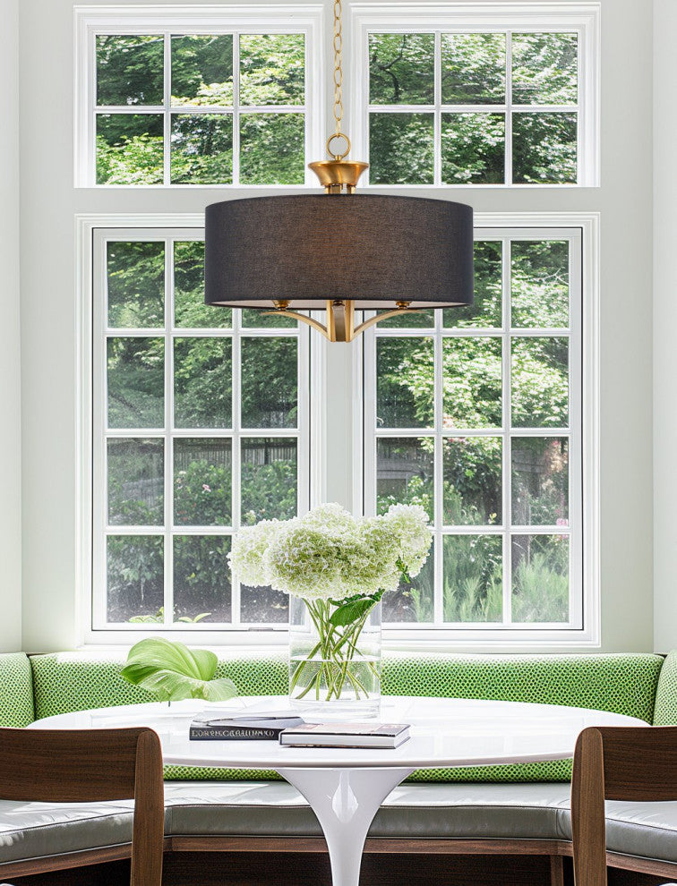 Kira Home Alondra 20" Drum Chandelier, Black Fabric Shade, Adjustable Height