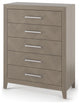 Modern Vertical Dresser, 5 Drawers With Elongated Metal Pulls, Crescent Gray