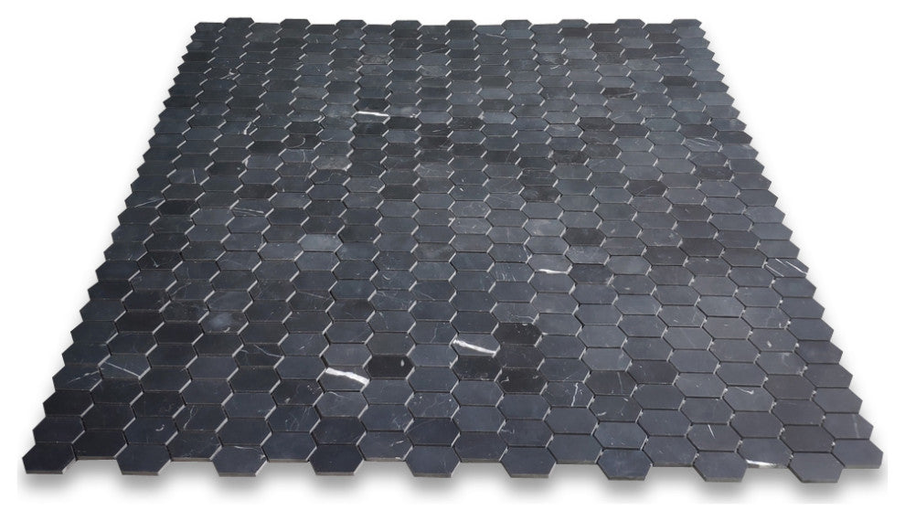 Nero Marquina Black Marble Constellation Hexagon Mosaic Tile Honed, 1 sheet
