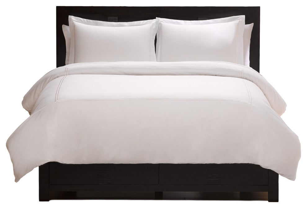 Satin Stitched 100% Cotton Percale Duvet Set, King, Cal King, White