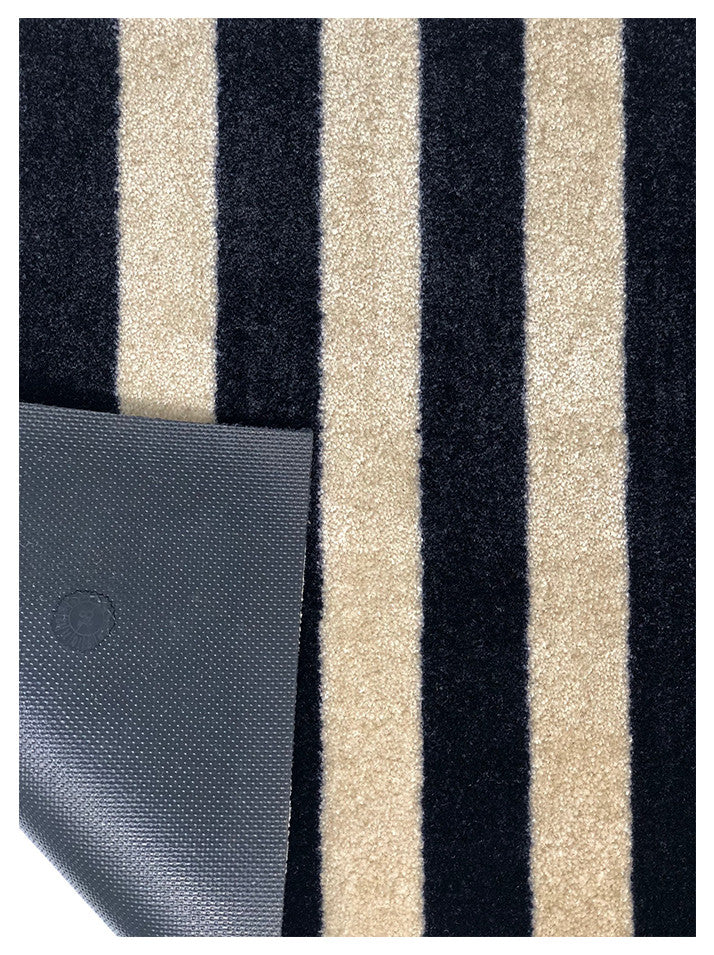 2' x 4' Black and Tan Wide Stripe Washable Floor Mat
