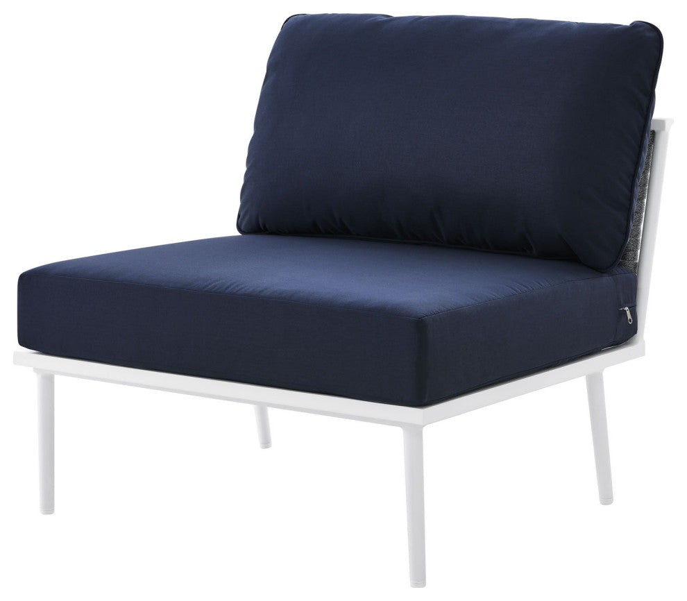 Lounge Sectional Sofa Chair Set, Navy White, Aluminum, Modern, Outdoor Patio