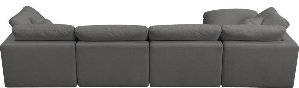 Plush Velvet / Down Standard Comfort L-Shaped Modular Sectional, Gray, 5-Piece: 2 Armless Chair, 2 Corner Chair, 1 Ottoman