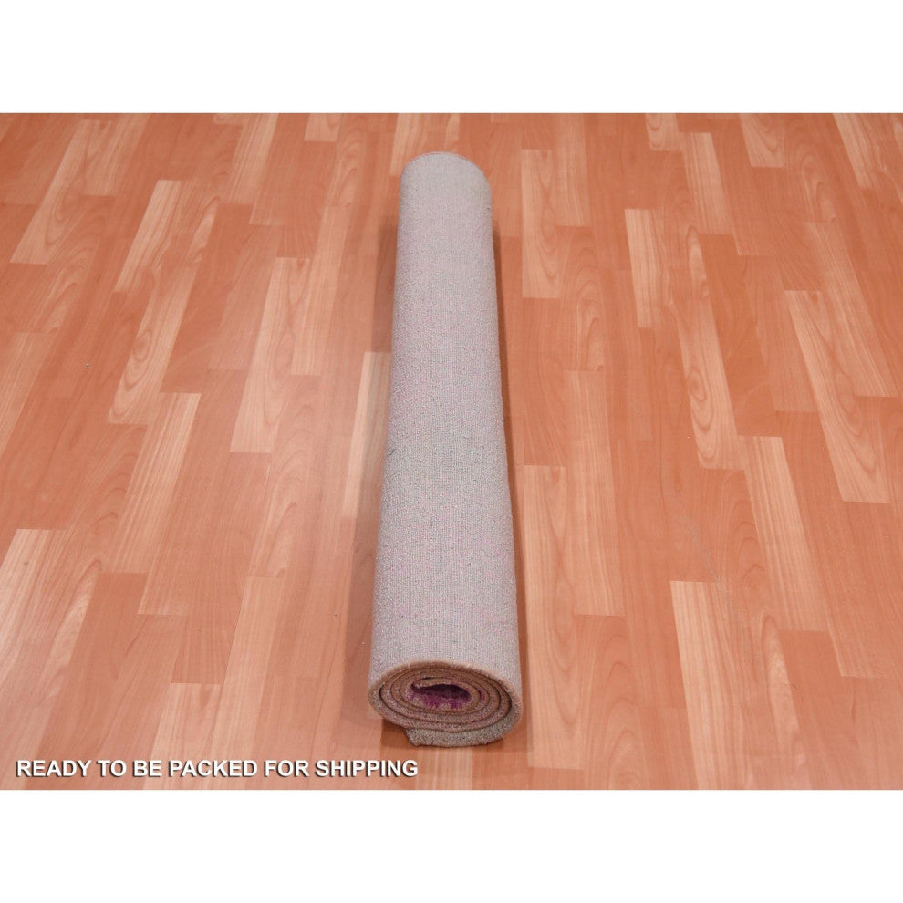 Natural Wool Pink Vertical Ombre Design Hand Knotted Oriental Rug, 4'1" x 6'2"