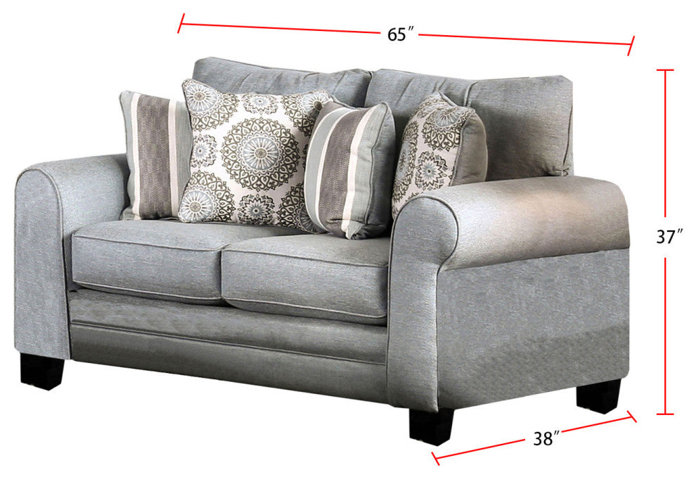 Fabric Loveseat with Tapered Legs Design, Blue Gray