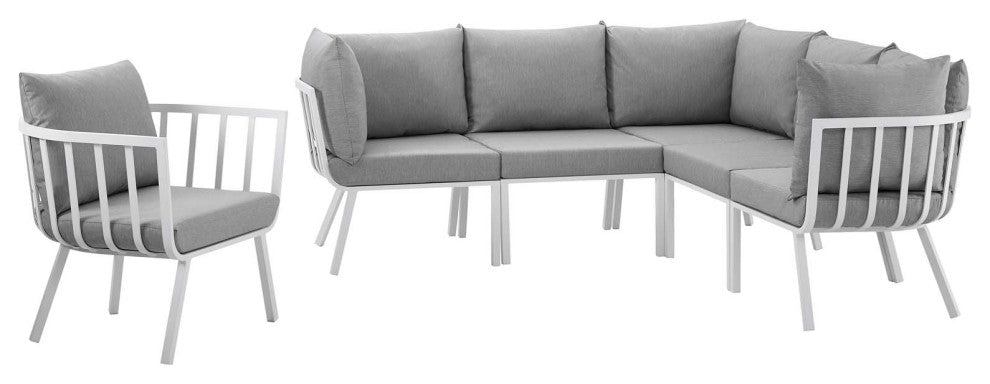 Lounge Sectional Sofa Chair Set, Aluminum, Metal, White Gray, Outdoor
