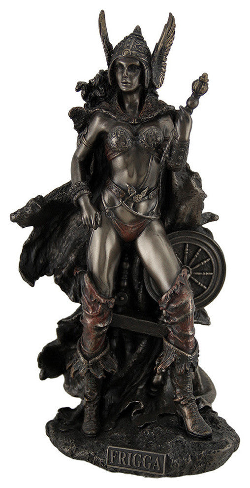 Frigga Norse Goddess of Love Marriage and Destiny Standing Near Spindle Statue
