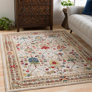 Crafty Traditional Dark Red, White Area Rug, 3'x5'