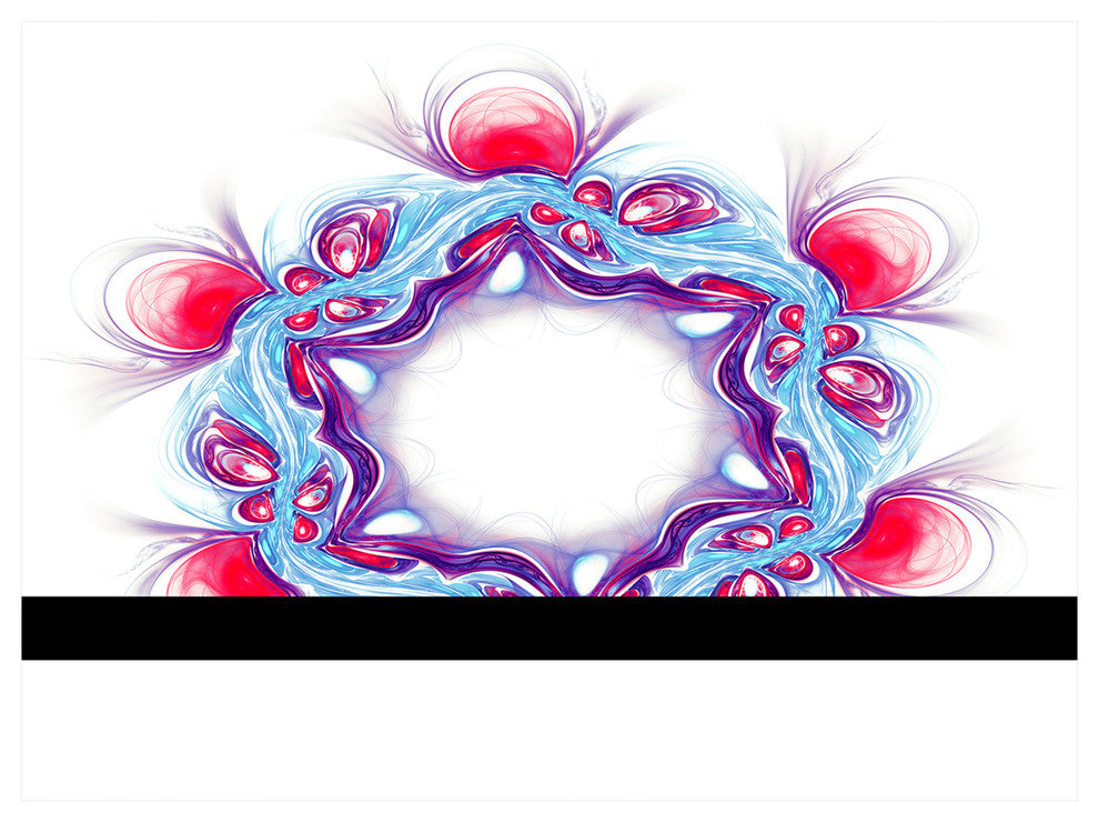 Blue Red Fractal Flower on White, Floral Canvas Art Print, 40"x30"